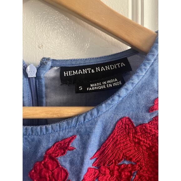 HEMANT & NANDITA embroidered boho blouse blue/red size small - Picture 3 of 10